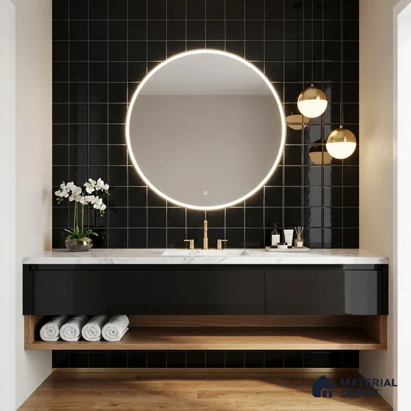 Subway Wall Tile TL 00055 C 4 x 4 inch Black Plain Glossy Finish Ceramic Wall Tile - 5.8 mm | Suitable For Restaurant, Bathroom, Kitchen (Sample)