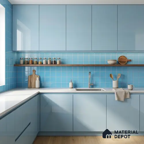Subway Wall Tile TL 00055 F 4 x 4 inch T Blue Plain Glossy Finish Ceramic Wall Tile - 5.8 mm | Suitable For Restaurant, Bathroom, Kitchen