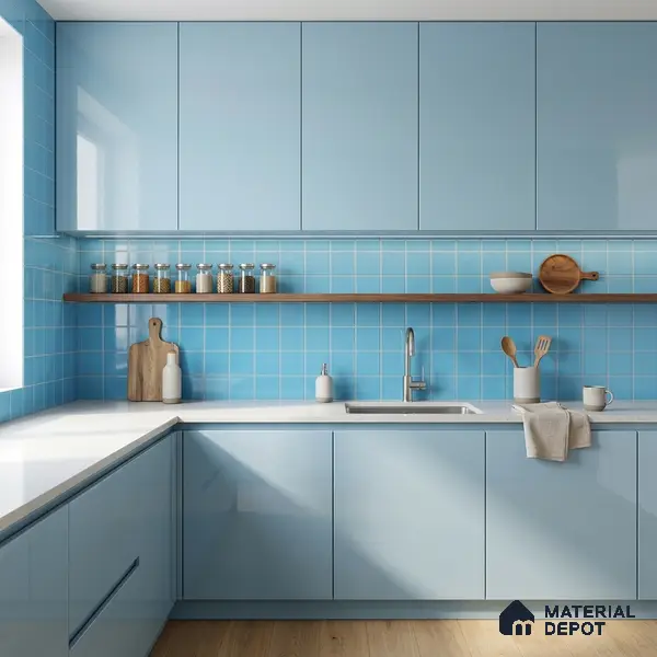 Subway Wall Tile TL 00055 F 4 x 4 inch T Blue Plain Glossy Finish Ceramic Wall Tile - 5.8 mm | Suitable For Restaurant, Bathroom, Kitchen
