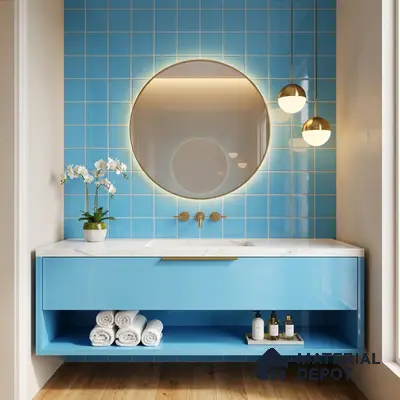 Subway Wall Tile TL 00055 F 4 x 4 inch T Blue Plain Glossy Finish Ceramic Wall Tile - 5.8 mm | Suitable For Restaurant, Bathroom, Kitchen