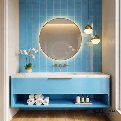 Subway Wall Tile TL 00055 F 4 x 4 inch T Blue Plain Glossy Finish Ceramic Wall Tile - 5.8 mm | Suitable For Restaurant, Bathroom, Kitchen