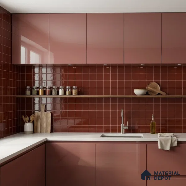 Subway Wall Tile TL 00055 M 4 x 4 inch Red Brown Plain Glossy Finish Ceramic Wall Tile - 5.8 mm | Suitable For Restaurant, Bathroom, Kitchen