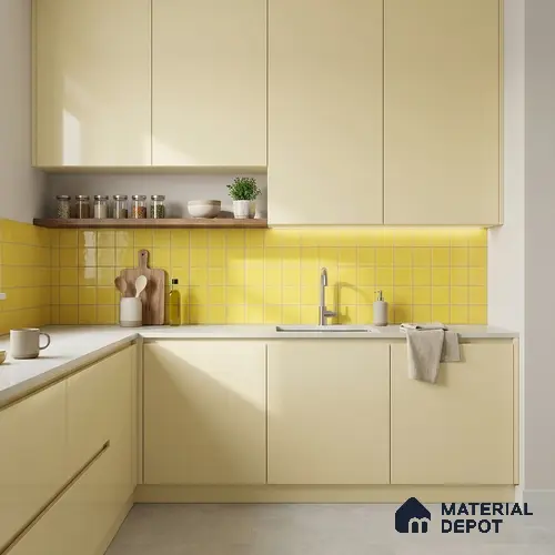 Subway Wall Tile TL 00055 N 4 x 4 inch Yellow Plain Glossy Finish Ceramic Wall Tile - 5.8 mm | Suitable For Restaurant, Bathroom, Kitchen