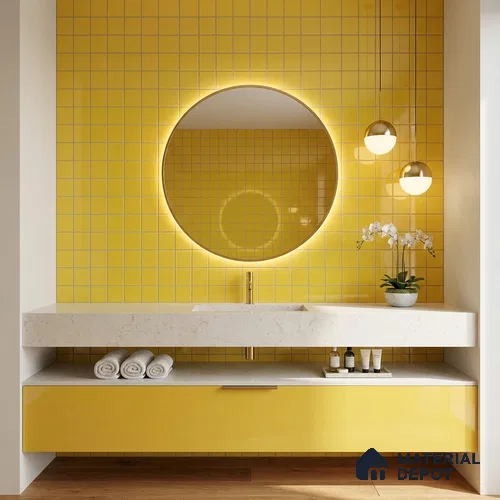 Subway Wall Tile TL 00055 N 4 x 4 inch Yellow Plain Glossy Finish Ceramic Wall Tile - 5.8 mm | Suitable For Restaurant, Bathroom, Kitchen