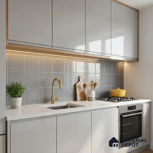 Subway Wall Tile TL 00055 S 8x8 inch Grey Plain Glossy Finish Ceramic Tile - 6 mm | Please Expect a Slight Variation of Pattern