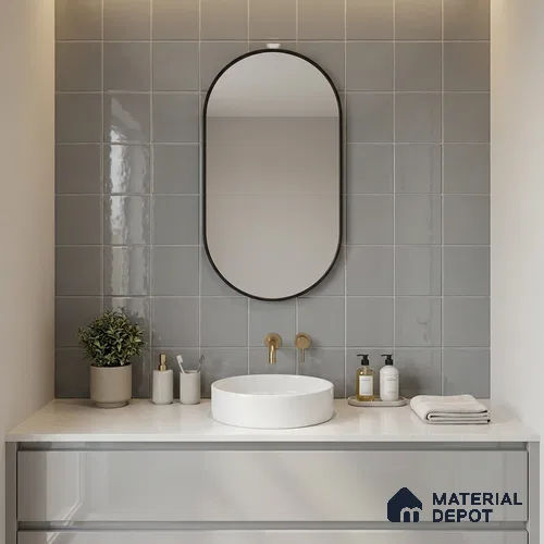 Subway Wall Tile TL 00055 S 8x8 inch Grey Plain Glossy Finish Ceramic Tile - 6 mm | Please Expect a Slight Variation of Pattern