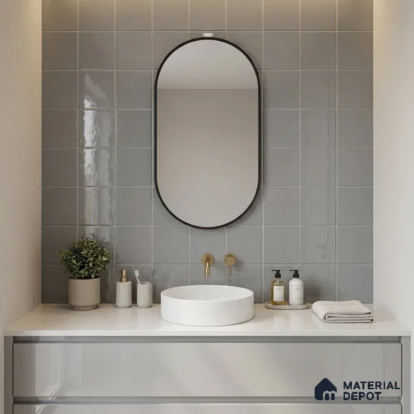 Subway Wall Tile TL 00055 S 8x8 inch Grey Plain Glossy Finish Ceramic Tile - 6 mm | Please Expect a Slight Variation of Pattern