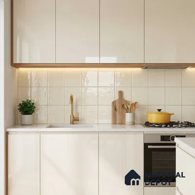 Subway Wall Tile TL 00055 T 8x8 inch Ivory Plain Glossy Finish Ceramic Tile - 6 mm | Please Expect a Slight Variation of Pattern