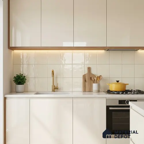 Subway Wall Tile TL 00055 T 8x8 inch Ivory Plain Glossy Finish Ceramic Tile - 6 mm | Please Expect a Slight Variation of Pattern