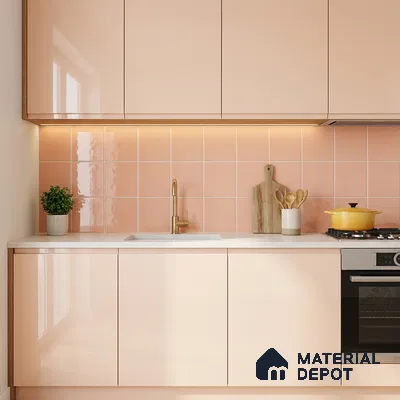 Subway Wall Tile TL 00055 U 8x8 inch Pink Plain Glossy Finish Ceramic Tile - 6 mm | Please Expect a Slight Variation of Pattern (Sample)