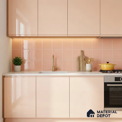 Subway Wall Tile TL 00055 U 8x8 inch Pink Plain Glossy Finish Ceramic Tile - 6 mm | Please Expect a Slight Variation of Pattern