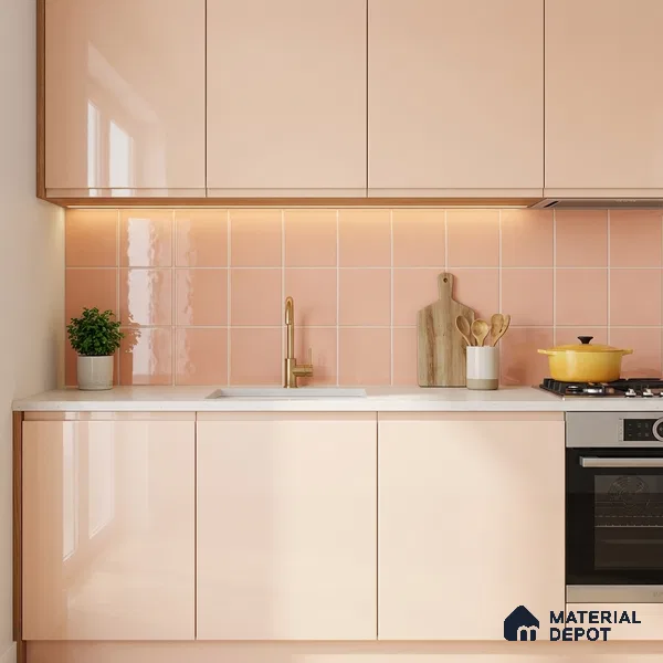 Subway Wall Tile TL 00055 U 8x8 inch Pink Plain Glossy Finish Ceramic Tile - 6 mm | Please Expect a Slight Variation of Pattern (Sample)