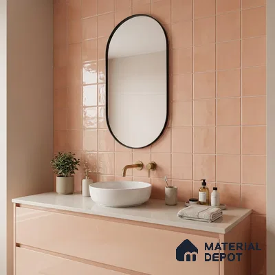 Subway Wall Tile TL 00055 U 8x8 inch Pink Plain Glossy Finish Ceramic Tile - 6 mm | Please Expect a Slight Variation of Pattern (Sample)