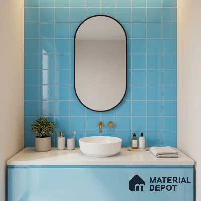 Subway Wall Tile TL 00055 V 8x8 inch T Blue Plain Glossy Finish Ceramic Tile - 6 mm | Please Expect a Slight Variation of Pattern