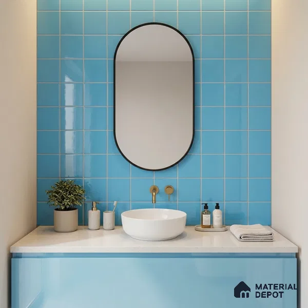 Subway Wall Tile TL 00055 V 8x8 inch T Blue Plain Glossy Finish Ceramic Tile - 6 mm | Please Expect a Slight Variation of Pattern
