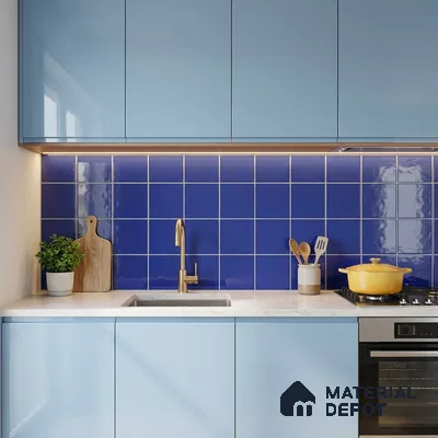 Subway Wall Tile TL 00055 X 8x8 inch P Blue Plain Glossy Finish Ceramic Tile - 6 mm | Please Expect a Slight Variation of Pattern