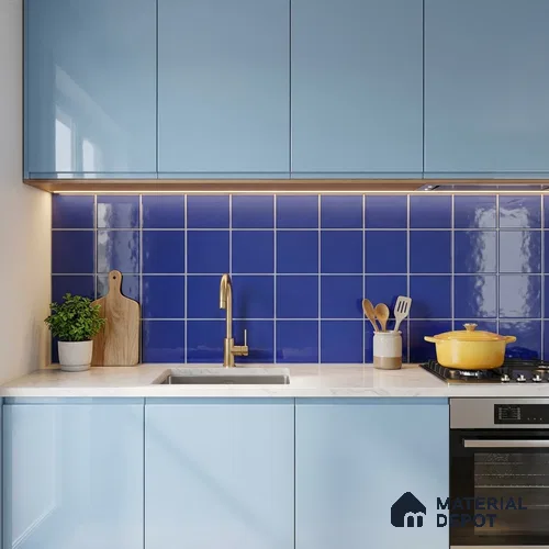 Subway Wall Tile TL 00055 X 8x8 inch P Blue Plain Glossy Finish Ceramic Tile - 6 mm | Please Expect a Slight Variation of Pattern