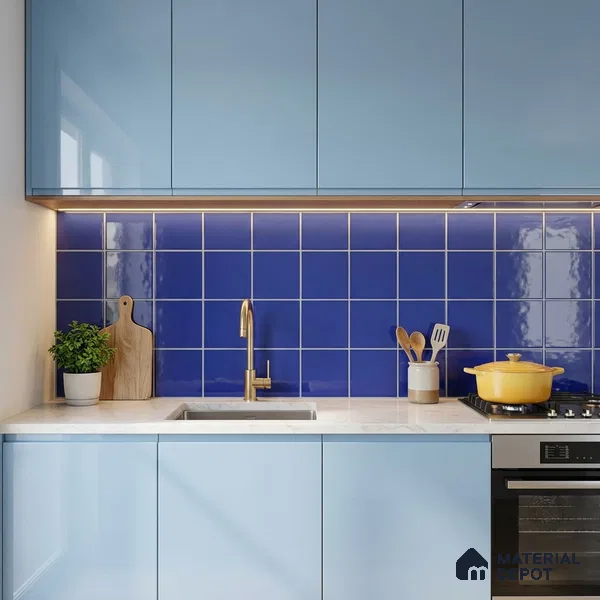 Subway Wall Tile TL 00055 X 8x8 inch P Blue Plain Glossy Finish Ceramic Tile - 6 mm | Please Expect a Slight Variation of Pattern
