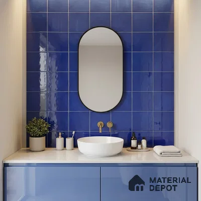 Subway Wall Tile TL 00055 X 8x8 inch P Blue Plain Glossy Finish Ceramic Tile - 6 mm | Please Expect a Slight Variation of Pattern