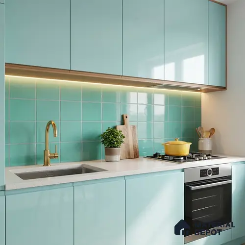 Subway Wall Tile TL 00055 Y 8x8 inch Aqua Green Plain Glossy Finish Ceramic Tile - 6 mm | Please Expect a Slight Variation of Pattern