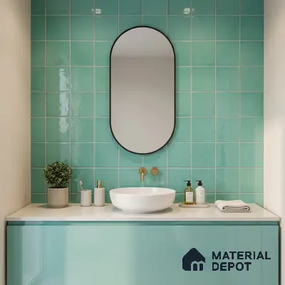 Subway Wall Tile TL 00055 Y 8x8 inch Aqua Green Plain Glossy Finish Ceramic Tile - 6 mm | Please Expect a Slight Variation of Pattern