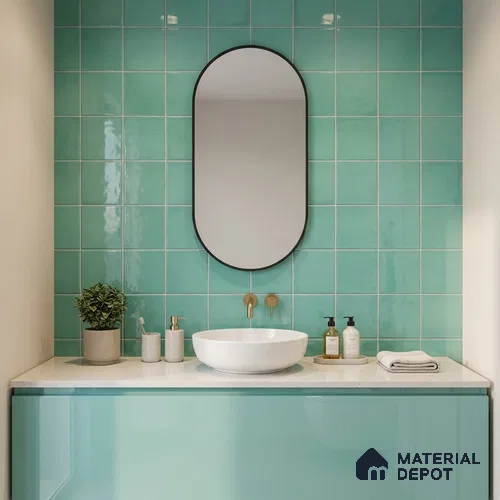 Subway Wall Tile TL 00055 Y 8x8 inch Aqua Green Plain Glossy Finish Ceramic Tile - 6 mm | Please Expect a Slight Variation of Pattern