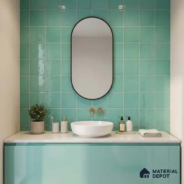 Subway Wall Tile TL 00055 Y 8x8 inch Aqua Green Plain Glossy Finish Ceramic Tile - 6 mm | Please Expect a Slight Variation of Pattern