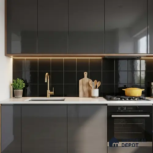Subway Wall Tile TL 00056 8x8 inches Black Glossy Finish Ceramic Wall Tile - 6 mm | Please Expect a Slight Variation of Pattern