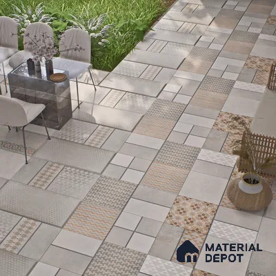 Parking Floor & Wall TL 00061 F Grayscale 2 ft x 1 ft Matte Finish Stone Vitrified Tile - 12 mm | 32 Random Faces | Suitable For Heavy Duty Outdoor Areas
