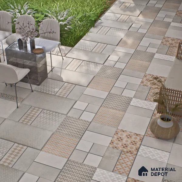 Parking Floor & Wall TL 00061 F Grayscale 2 ft x 1 ft Matte Finish Stone Vitrified Tile - 12 mm | 32 Random Faces | Suitable For Heavy Duty Outdoor Areas
