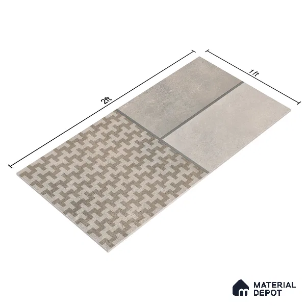 Parking Floor & Wall TL 00061 F Grayscale 2 ft x 1 ft Matte Finish Stone Vitrified Tile - 12 mm | 32 Random Faces | Suitable For Heavy Duty Outdoor Areas