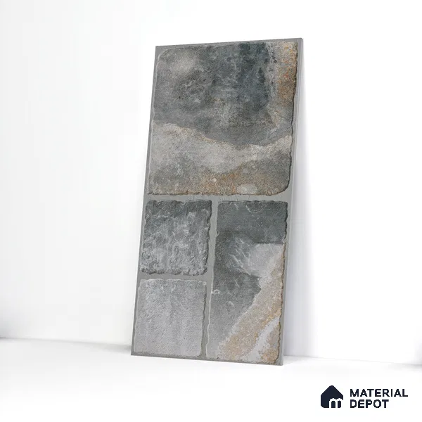 Parking Floor & Wall TL 00062 B Slate Grey 2 ft x 1 ft Matte Finish Stone Vitrified Tile - 12 mm | 32 Random Faces | Suitable For Heavy Duty Outdoor Areas