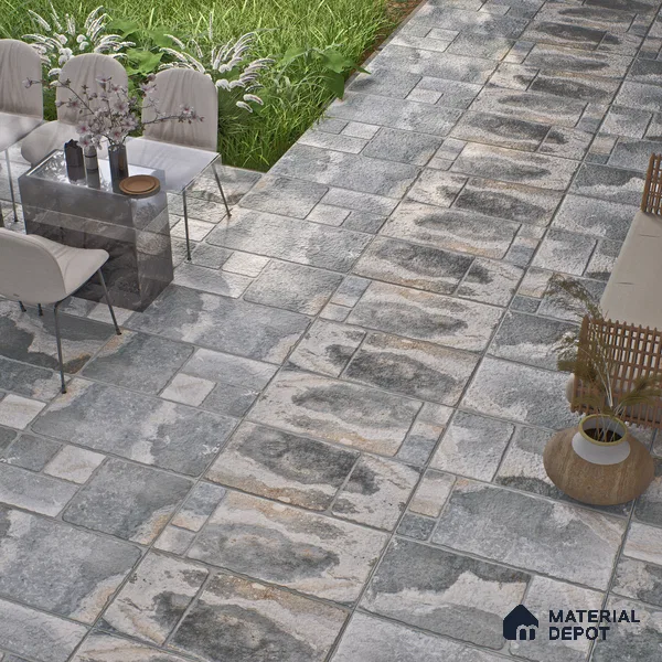 Parking Floor & Wall TL 00062 B Slate Grey 2 ft x 1 ft Matte Finish Stone Vitrified Tile - 12 mm | 32 Random Faces | Suitable For Heavy Duty Outdoor Areas