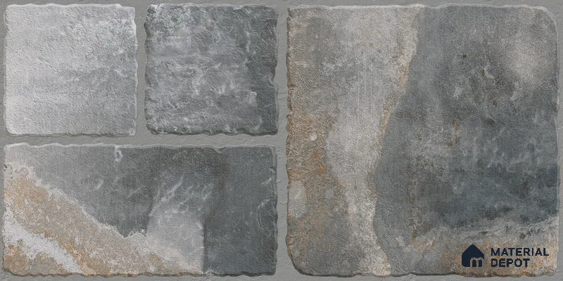 Parking Floor & Wall TL 00062 B Slate Grey 2 ft x 1 ft Matte Finish Stone Vitrified Tile - 12 mm | 32 Random Faces | Suitable For Heavy Duty Outdoor Areas