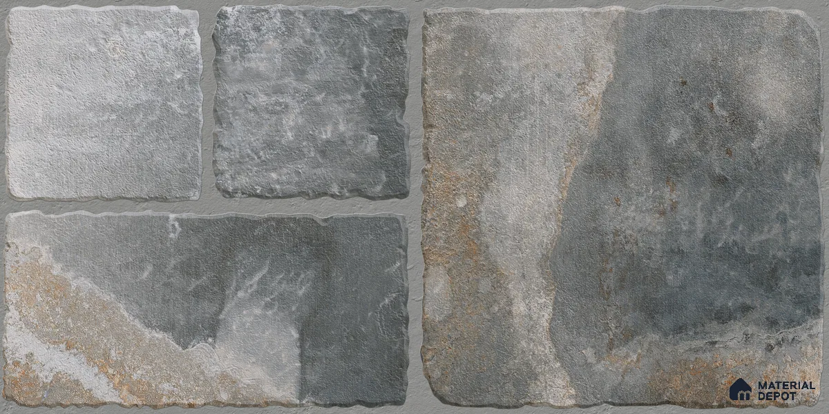 Parking Floor & Wall TL 00062 B Slate Grey 2 ft x 1 ft Matte Finish Stone Vitrified Tile - 12 mm | 32 Random Faces | Suitable For Heavy Duty Outdoor Areas
