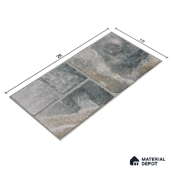 Parking Floor & Wall TL 00062 B Slate Grey 2 ft x 1 ft Matte Finish Stone Vitrified Tile - 12 mm | 32 Random Faces | Suitable For Heavy Duty Outdoor Areas