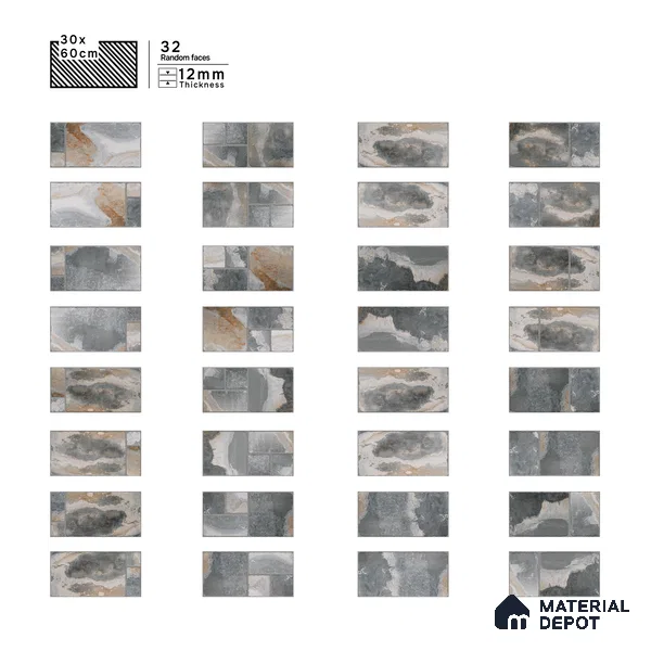 Parking Floor & Wall TL 00062 B Slate Grey 2 ft x 1 ft Matte Finish Stone Vitrified Tile - 12 mm | 32 Random Faces | Suitable For Heavy Duty Outdoor Areas