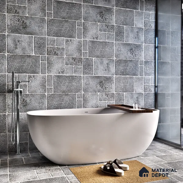 Parking Floor & Wall TL 00062 D Ash Grey 2 ft x 1 ft Matte Finish Stone Vitrified Tile - 12 mm | 32 Random Faces | Suitable For Heavy Duty Outdoor Areas