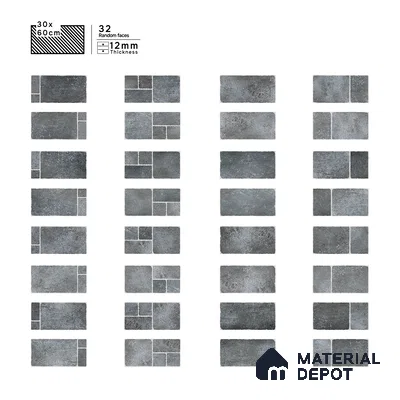 Parking Floor & Wall TL 00062 D Ash Grey 2 ft x 1 ft Matte Finish Stone Vitrified Tile - 12 mm | 32 Random Faces | Suitable For Heavy Duty Outdoor Areas