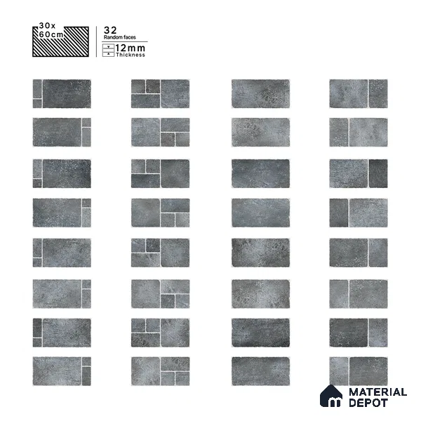 Parking Floor & Wall TL 00062 D Ash Grey 2 ft x 1 ft Matte Finish Stone Vitrified Tile - 12 mm | 32 Random Faces | Suitable For Heavy Duty Outdoor Areas