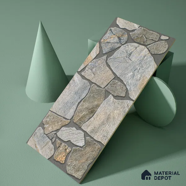 Parking Floor & Wall TL 00064 A Stone Grey 2 ft x 1 ft Matte Finish Stone Vitrified Tile - 12 mm | 16 Random Faces | Suitable For Heavy Duty Outdoor Areas