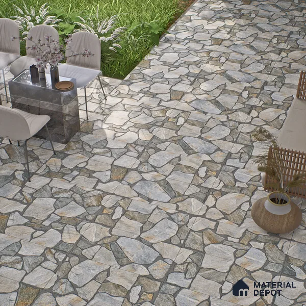 Parking Floor & Wall TL 00064 A Stone Grey 2 ft x 1 ft Matte Finish Stone Vitrified Tile - 12 mm | 16 Random Faces | Suitable For Heavy Duty Outdoor Areas