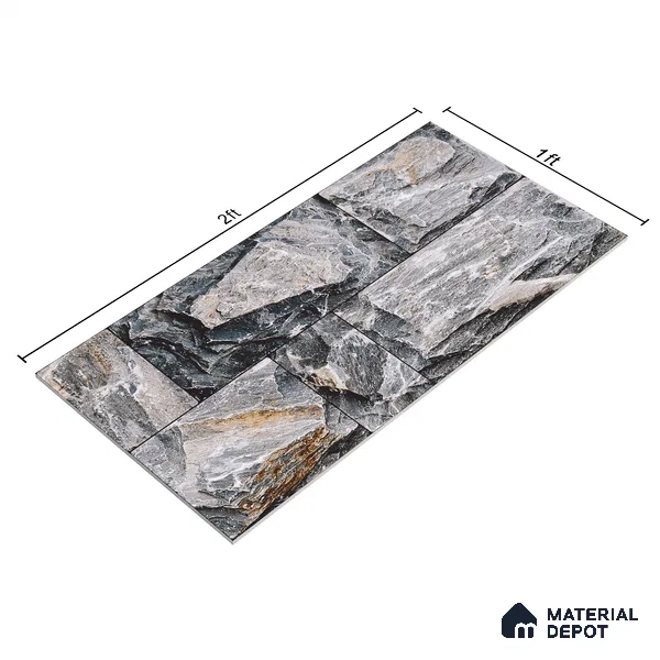 Stone Textured Wall Cladding Tile TL 00067 D Natural Rock Bond 2 ft x 1 ft Textured Finish Vitrified Tile - 9 mm | Suitable for Elevation, Exterior Walls, Living Room, Bathroom & Highlighter Wall