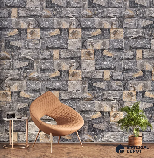 Stone Textured Wall Cladding Tile TL 00067 D Natural Rock Bond 2 ft x 1 ft Textured Finish Vitrified Tile - 9 mm | Suitable for Elevation, Exterior Walls, Living Room, Bathroom & Highlighter Wall