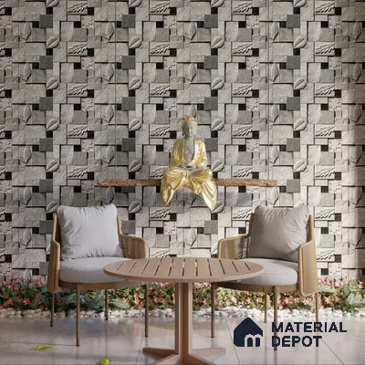 Floral Textured Wall Cladding Tile TL 00070 B Silver Leaf Grid 2 ft x 1 ft Textured Finish Vitrified Tile - 9 mm | Suitable for Elevation & Exterior Walls