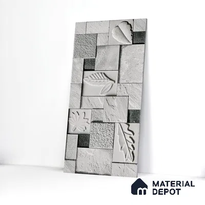 Floral Textured Wall Cladding Tile TL 00070 B Silver Leaf Grid 2 ft x 1 ft Textured Finish Vitrified Tile - 9 mm | Suitable for Elevation & Exterior Walls