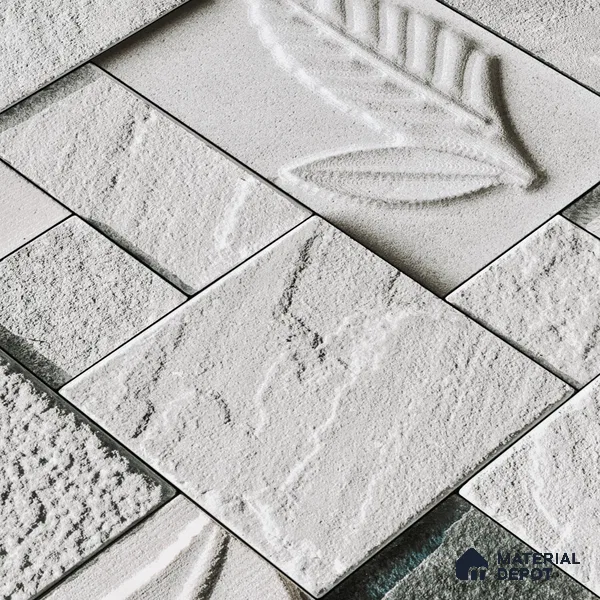 Floral Textured Wall Cladding Tile TL 00070 B Silver Leaf Grid 2 ft x 1 ft Textured Finish Vitrified Tile - 9 mm | Suitable for Elevation & Exterior Walls
