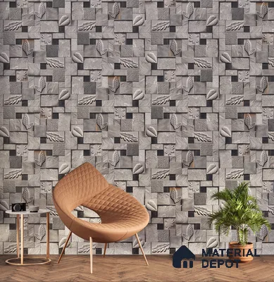 Floral Textured Wall Cladding Tile TL 00070 B Silver Leaf Grid 2 ft x 1 ft Textured Finish Vitrified Tile - 9 mm | Suitable for Elevation & Exterior Walls