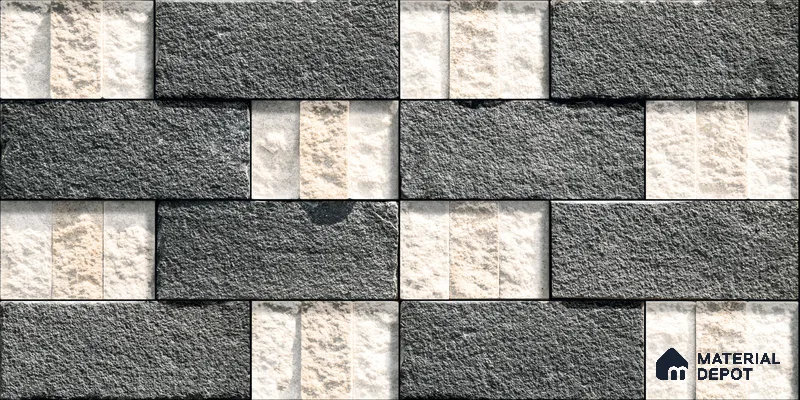 Stone Textured Wall Cladding Tile TL 00072 B Natural Block Mosaic 2 ft x 1 ft Textured Finish Vitrified Tile - 9 mm | Suitable for Elevation, Exterior Walls, Living Room, Bathroom & Highlighter Wall