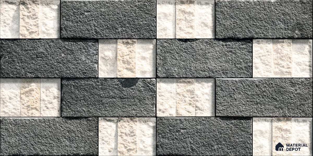 Stone Textured Wall Cladding Tile TL 00072 B Natural Block Mosaic 2 ft x 1 ft Textured Finish Vitrified Tile - 9 mm | Suitable for Elevation, Exterior Walls, Living Room, Bathroom & Highlighter Wall